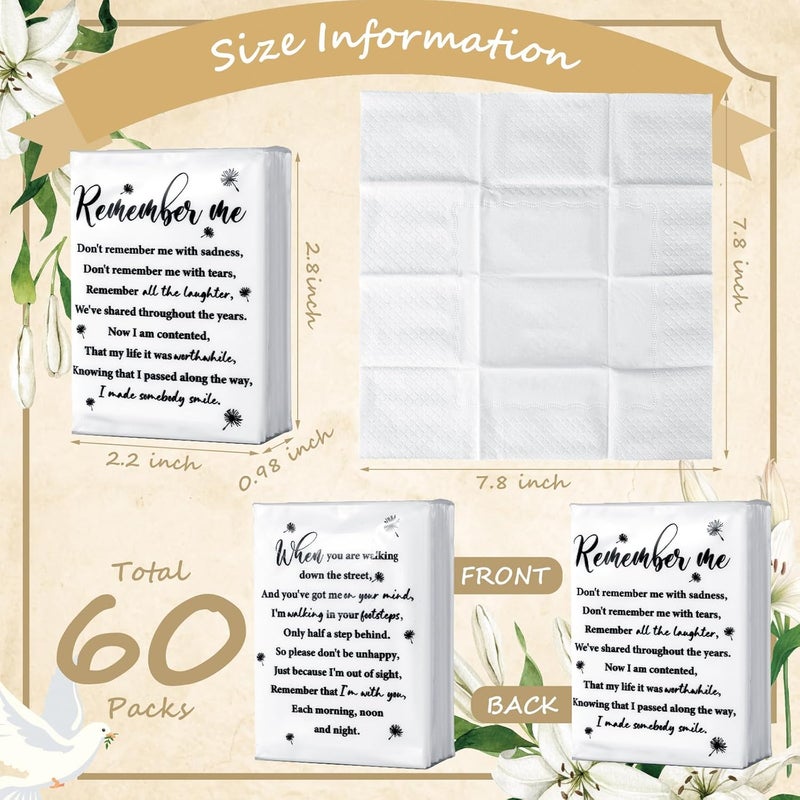 Sinmoe 60 Bulk Funeral Tissues Keepsakes Memorial Facial Pocket Tissues Favors Inspirational Poem 3 Ply Mini Travel Size Tissue Packs Memorial for Guests Relatives Family - Image 2